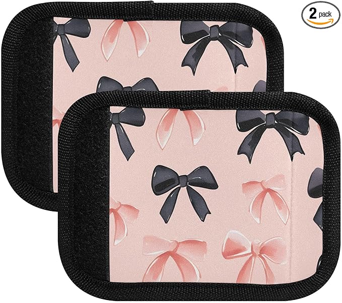 Pink Black Bows Luggage Handle Wrap for Suitcase Luggage Tags Handle Covers Identifiers Soft Decorations Travel Accessories 2 Pack
