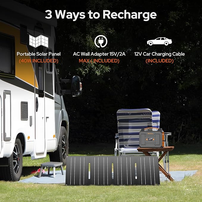 Portable Power Station with Foldable 40W Solar Panel, 100W Solar Powered Generator with Panels,110V AC Outlet Camping Solar Power Bank 146Wh DC Battery Pack for Smart Device RV Outdoor Power Outage