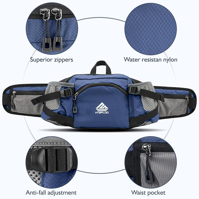 Fanny Pack Waist Bag with Water Bottle Holder for Men Women Running Hiking Travel Dog Walking Workout Cycling Outdoor (Dark Blue)