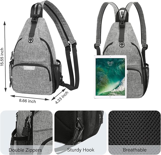 MOSISO Sling Backpack Travel Hiking Daypack, Crossbody Convertible Sling Bag with Front Pocket One Shoulder Chest Bag