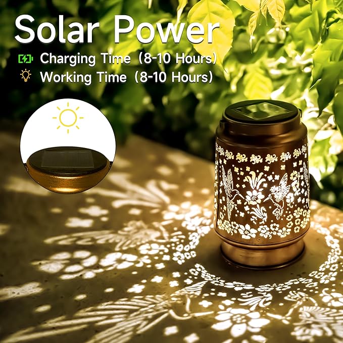 Lawn Social Solar Lanterns Outdoor Waterproof, Hummingbird Metal Hanging Solar Lights for Outside, Garden Decor Birthday Gifts for Women Mom Grandma, Outdoor Lantern for Patio Yard Balcony Porch