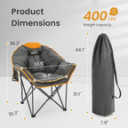 Oversized Padded Comfy Camping Chair for Adults, Portable Padded Lawn Chair, Weight Capacity 400 LBS, Heavy Duty Moon Leisure Folding Chair for Camping, Hiking, Carry Bag, Orange (2 Pack)