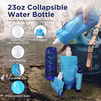 Membrane Solutions Squeezable Water Filtration System, Survival Water Purifier Kit, Portable Backpacking Gear Including Water Filter Straw and 23oz Collapsible Bottle for Hiking Camping Travel(1+6)