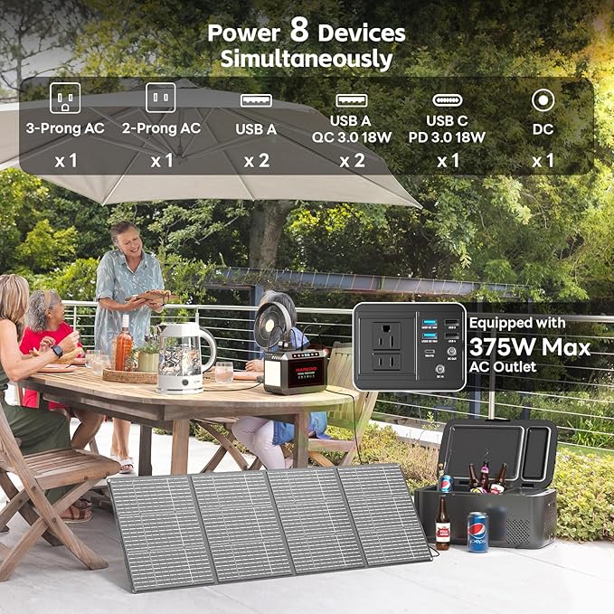 MARBERO 237Wh Solar Generator with Solar Panel Included Portable Power Station 300W Pure Sine Wave with Foldable Solar Panel 60W Set for Camping Outdoor Hiking Fishing Emergency