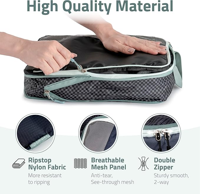 Set of 8 compression packing cubes for travel accessories- Expandable bags for clothing, toiletry, backpacks, organizing essentials (Black & Grey)