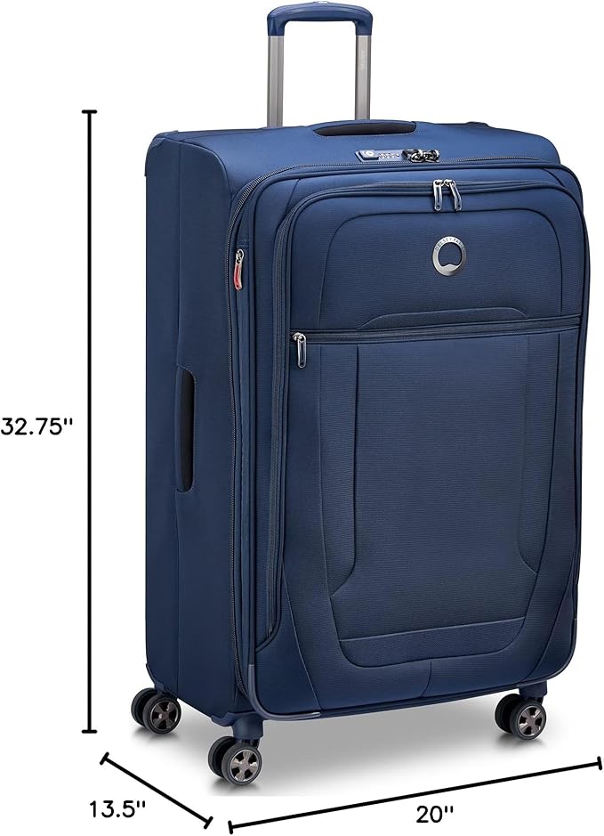 DELSEY PARIS Helium DLX Softside Expandable Luggage with Spinner Wheels, Navy Blue, Checked-Large 29 Inch