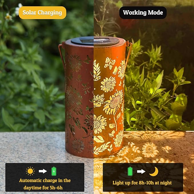 Birthday Gifts for Women Mom Grandma, Sunflower Solar Lanterns Outdoor Waterproof, Hanging Solar Lights for Yard, Patio, Porch, Garden Decor