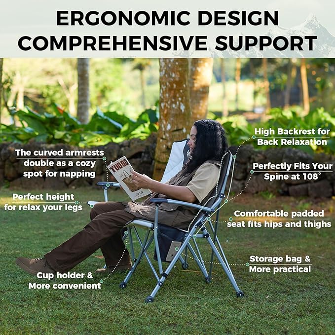 KingCamp Double Camping Chair, Oversized Heavy Duty Loveseat for Adults Portable Folding XL 2 Person Couch Padded Comfortable Two Seat with Cup Holder for Outdoor Lawn Backyard