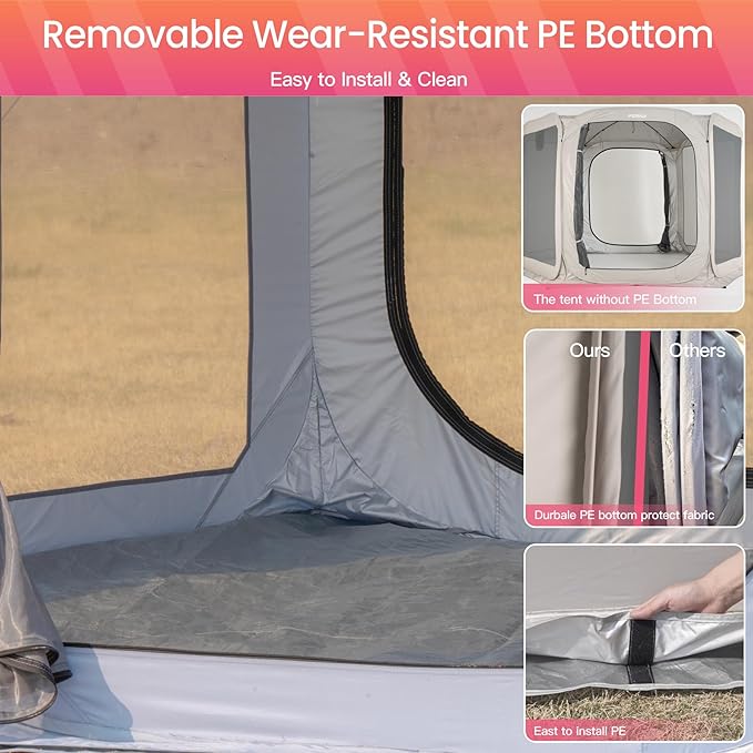 Porayhut Pop up Screen House Tent Sun Shelter with Breathable Mesh Doors,Portable Camping Tent with Detachable Waterproof Floor,10x10FT Screen Canopy Outdoor for Family Friends Party