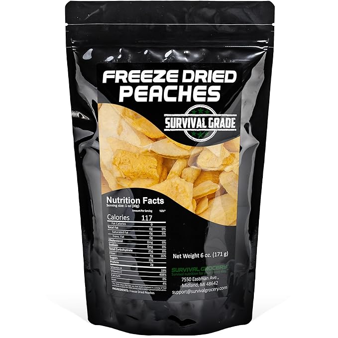 Survival Grocery Freeze Dried Peaches – All-Natural, No Added Sugar or Preservatives, Rich in Vitamin C & Fiber, Long Shelf Life, Healthy Snack for Yogurt, Smoothies, Baking & On-the-Go, 6 oz