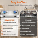 Propane Stove 2 Burner Gas Stove Top, 27200 BTU High-Efficiency LPG Metal Cooktop With Auto Ignition, CSA Regulator and Hose, Perfect for Outdoor Kitchen, Camping, RV & Emergency Cooking