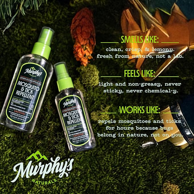 Murphy’s Naturals Mosquito & Tick Repellent, Plant-Based DEET-Free Spray, Outdoor Essentials Kit 3-Pack, 1x4-ounce + 2x2-ounce Pumps, Limited Edition