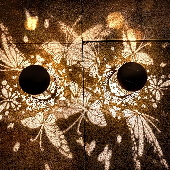2 Pack Butterfly Birthday Gifts for Women Mom Grandma Solar Lanterns Outdoor Waterproof Garden Decor Metal Hanging LED Decorative Light for Patio Yard Lawn Backyard Front Porch Gardening Gifts
