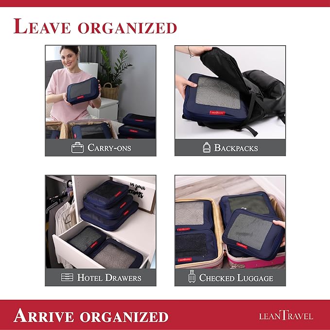 Compression Packing Cubes for Travel Organizers with Double Zipper, LeanTravel