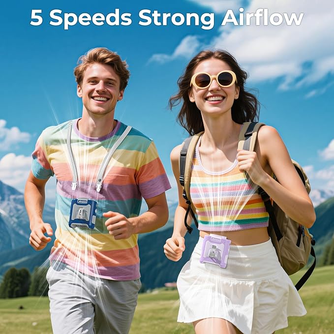 AMACOOL Portable Waist Fan Clip On, MAX 40H Work Time, 10000mAh Rechargeable Wearable Shirt Fan with Light, 16000RPM Powerful 5 Speed Belt Fans Personal Cooling Fans for Outdoor Jobsite Camping Travel