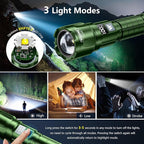 WdtPro LED Rechargeable Flashlight 2 Pack, Super Bright Zoomable 6000 Lumens Tactical Flashlight with LCD Digital Display, 3 Mode Waterproof Flash Light for Camping, Hunting & Home Emergency - Green