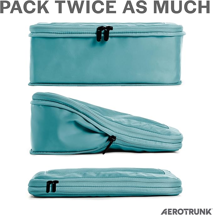 Compression Packing Cubes for Travel - Luggage Organizer Bags - Double Zipper Packing Cubes for Suitcases (4-Pack, Teal)