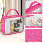Wedama TSA Approved Toiletry Bag, 2 Pack Clear Makeup Bags with Handles, Quart Size PVC Clear Cosmetic Bags for Women and Men, Carry on Airport Airline Compliant Bag, Rose Red