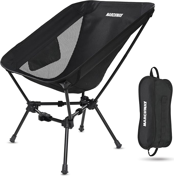 MARCHWAY Lightweight Folding Camping Chair, Portable Foldable Compact for Outdoor Camp, Travel, Beach, Picnic, Festival, Hiking, Backpacking, Supports 330Lbs (Black)