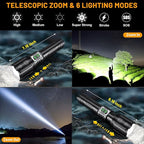 LED Super Bright Flashlight 4000.000 High Lumens, High Powered Rechargeable Flashlights, 6 Modes Zoomable, Waterproof Flash Lights, Tactical Handheld Flashlight for Emergency, Camping, Outdoor, Home