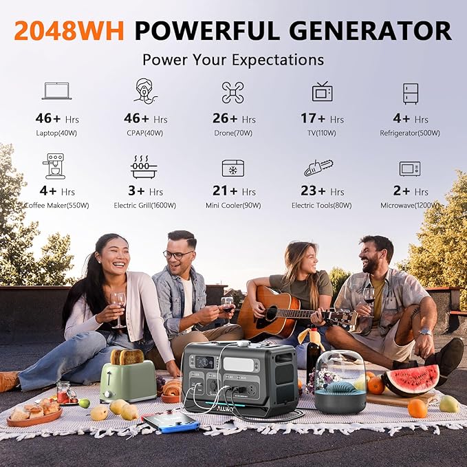 ALLWEI LiFePO4 Solar Generator 2400W(Surge 4800W) with 2x 400W Solar Panels, 2048Wh Portable Power Station, 4 AC Outlet, Expandable to 10240Wh, UPS Battery Generator for Outdoor RV Camping Home Use