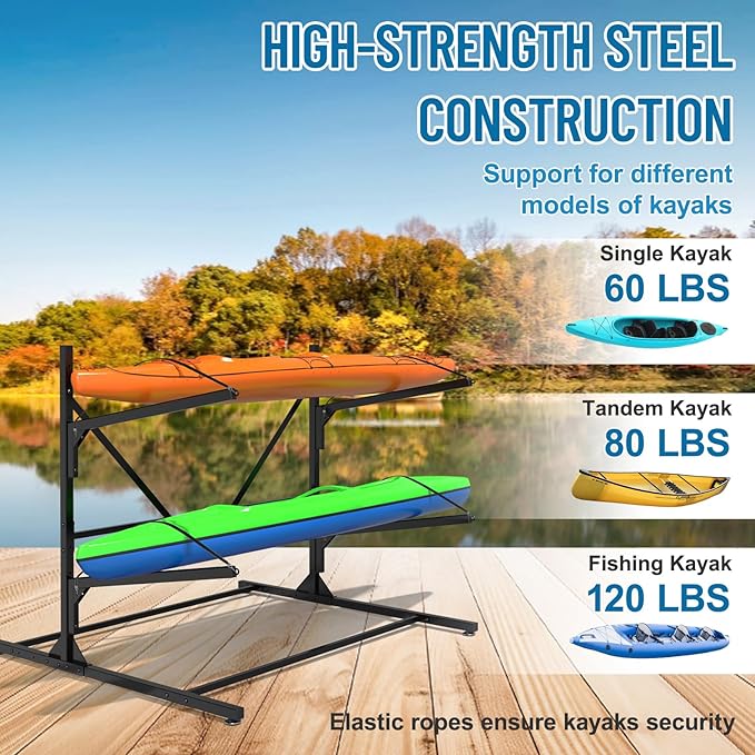 Kayak Storage Rack, Heavy Duty Freestanding Kayak Rack for Garage and Outdoor Storage, Kayak Stand Adjustable for Kayak, Canoe, Surfboard and Paddle Board