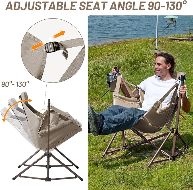 TIMBER RIDGE Hammock Camping Chair with Adjustable Backrest, Heavy Duty Folding Hammock Chair Supports 300lbs, Portable Hammock Chair for Camping, Travelling and Patio, Tan