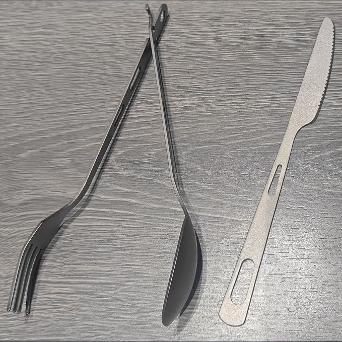Titanium Fork Spoon Knife Set - Camping Tongs | Ultralight Backpacking Utensils, Travel Cutlery Set, Heat-Resistant & Rustproof, Hiking Survival Gear (Knife+ Fork+ Spoon)