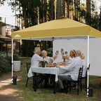 EAGLE PEAK Pop Up Canopy Tent with 1 Sidewall, Easy Setup Event Tent, Outdoor Sun Shade, Wheeled Carry Bag, Stakes and Guy Ropes, Instant Canopy 12x12, Beige