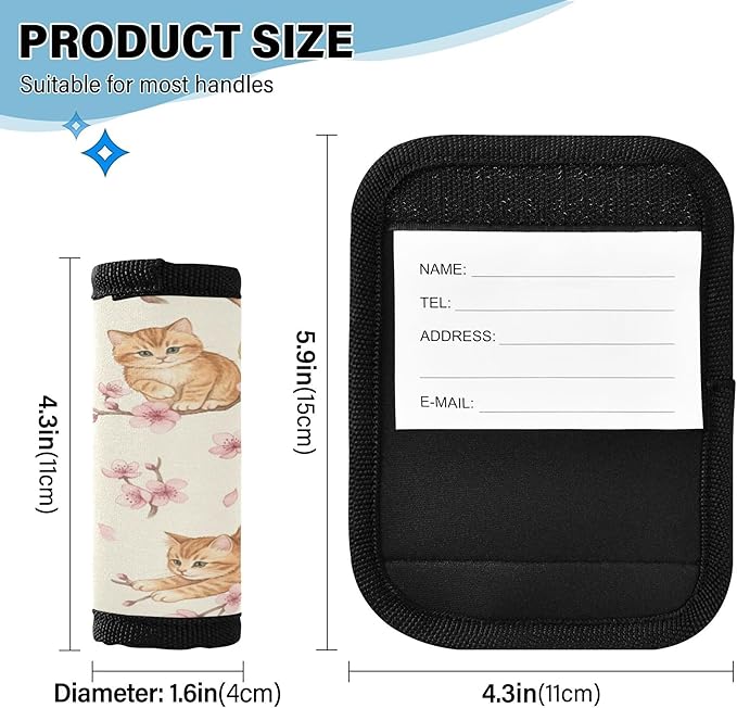 Burbuja Cats Luggage Handle Wrap Neoprene Comfort Handle Covers Suitcase Tag Identifier for Travel Accessories, 2 Pack