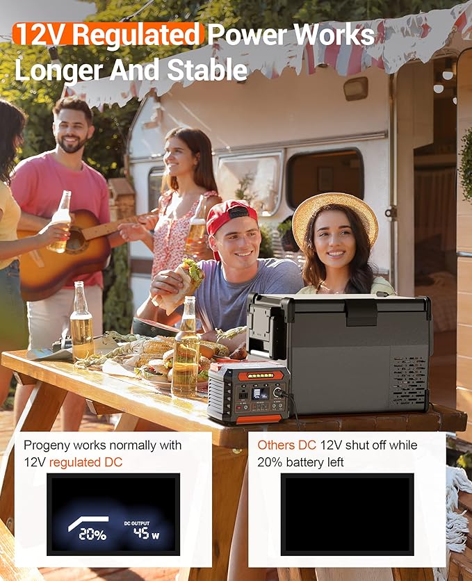 PROGENY 300W Portable Power Station, 299Wh/80818mAh Solar Generator, Regulated DC Output Backup Battery with Pass-Through Charging AC Outlet, Pure Sine Wave, LED Light Power Station for CPAP Camping