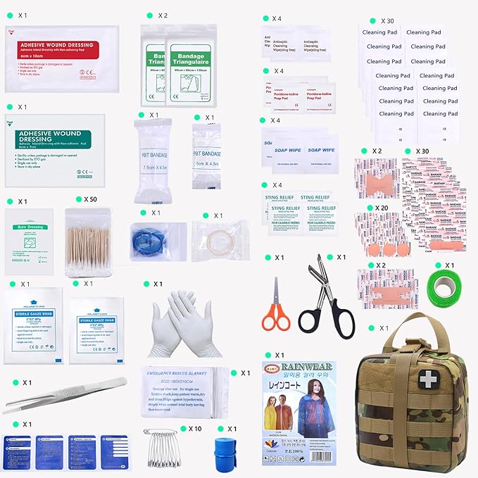 First Aid Kit Med Medical - Kit Rip-Off 180 pcs Water-Resistant Emergency Kit for Camping Hiking Home Outdoor Truck Vehicle Car Fishing Travel Biking