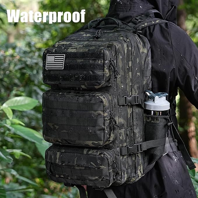 Military Tactical Backpack 50L Large Day Backpack for Men Molle Army 3 Days Assault Pack Bug Out Bag Water Resistant and Heavy Duty Hiking Treeking Rucksack - Black Camo
