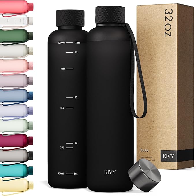 KIVY Slim Water Bottle 50oz [Lightweight & Shatterproof] - Reusable Tritan Water Bottle - Leak Proof Water Bottle for Women & Men - No Spill - Dishwasher Safe - Black