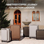 NINETYGO Carry On Luggage 22x14x9 Airline Approved, 20 Inch Suitcase with Front Compartment, Coffee-Infused PC Hard Shell, Eco-Friendly, Cup Holder, Clamshell, TSA Lock, Spinner Wheels (Latte)