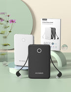 2-Pack 6000mah Ultra Slim Built in Cables Power Bank, Card Size Built in USB C Cords Battery Pack Portable Charger for Phones, 3 Output External Battery Pack Compatible with iPhone, Black & White