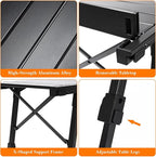 Folding Camping Table, Portable Outdoor IGT Camp Table, Foldable Picnic Table, Outdoor IGT Cook System with Carry Bag, Ultralight Aluminum, Adjustable Height, for Beach, Backyard,BBQ