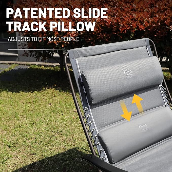 TIMBER RIDGE Oversized Zero Gravity Chair, 33In Wide XXL Zero Gravity Reclining Chair with Side Table, Full Padded Lounge Chair for Outdoor Camping Patio Lawn, Heavy Duty Supports 500lbs, Grey-2 Pack
