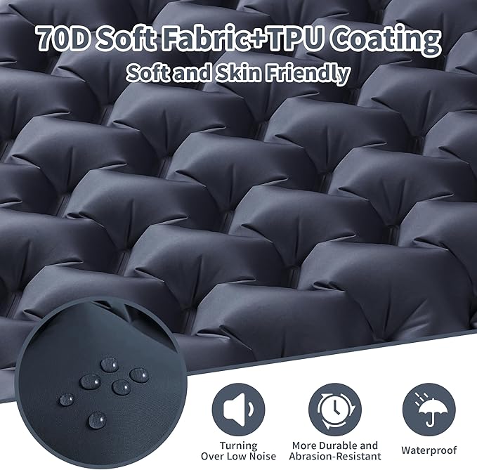 Sleeping Pad for Camping - 4” Thick Inflatable Camping Mat with Built-in Pump & Pillow, Ultralight Self Inflating Camping pad, Backpacking Sleeping Mat for Hiking, Tent, Traveling