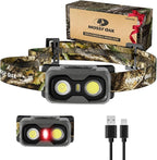 Mossy Oak 600 Lumens Rechargeable Headlamp, Lightweight LED Headlight with White & Red Light, Waterproof Head Lamp with Non-Slip Band, Dimmable & Memory Function for Camping, Running, Hiking, Outdoors