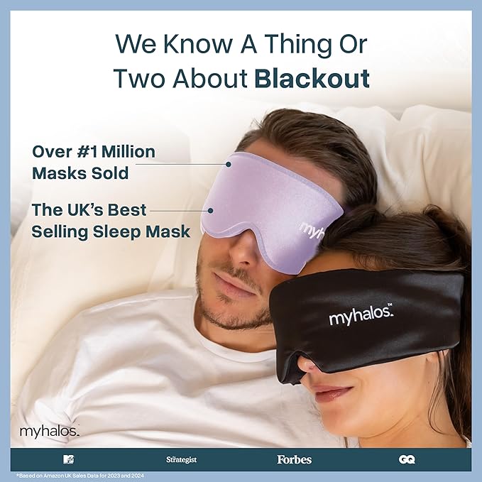 MyHalos® Sleep Mask - Eye Masks for Sleep - 100% Blackout Sleeping Mask for Women, Men & Side Sleepers - 3D Sleeping Eye Mask for Zero Pressure - Award Winning Design, Eyelash Friendly & Breathable