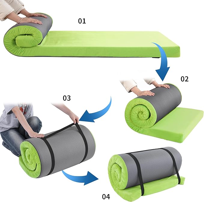 HOMBYS 3 INCH Thick Waterproof Memory Foam Camping Mattress for Outdoor Sleeping, Portable Roll Up Mattress Pad Mat for Travel Truck Bed Tent