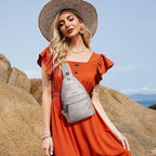 7L Sling Bag For Women Faux Leather Anti Theft Small Casual Daypack Backpack Fanny Pack Crossbody Chest Bags Purse Waterproof Light Grey