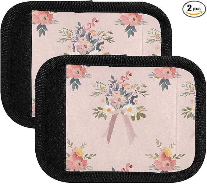 Pink Flowers Bouquet Luggage Handle Wrap for Suitcase Luggage Tags Handle Covers Identifiers Soft Decorations Travel Accessories 2 Pack