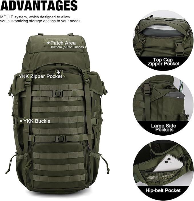 Mardingtop 70L Internal Frame Backpack for Hunting,Camping,Hiking Backpacking Backpack with Rain Cover