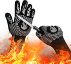 BBQ Fireproof Gloves, Grill Cut-Resistant Gloves 1472°F Heat Resistant Gloves, Non-Slip Silicone Oven Gloves, Kitchen Safe Cooking Gloves for Oven Mitts,Barbecue,Cooking, Frying,13.5 Inch-Grey