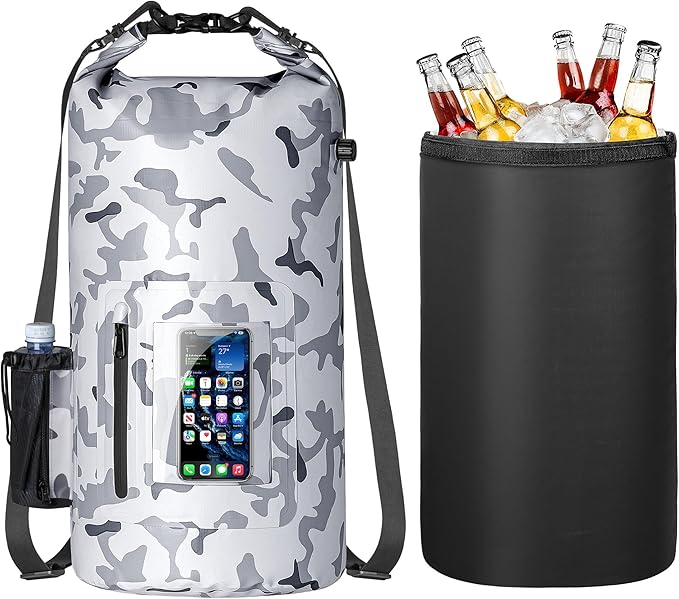 30L Waterproof Dry Bag with 20L Detachable Cooler, Dry Bag Cooler Backpack with Phone Pocket and Bottle Pouch, Suitable for Kayaking, Boating, Camping and Water Activities