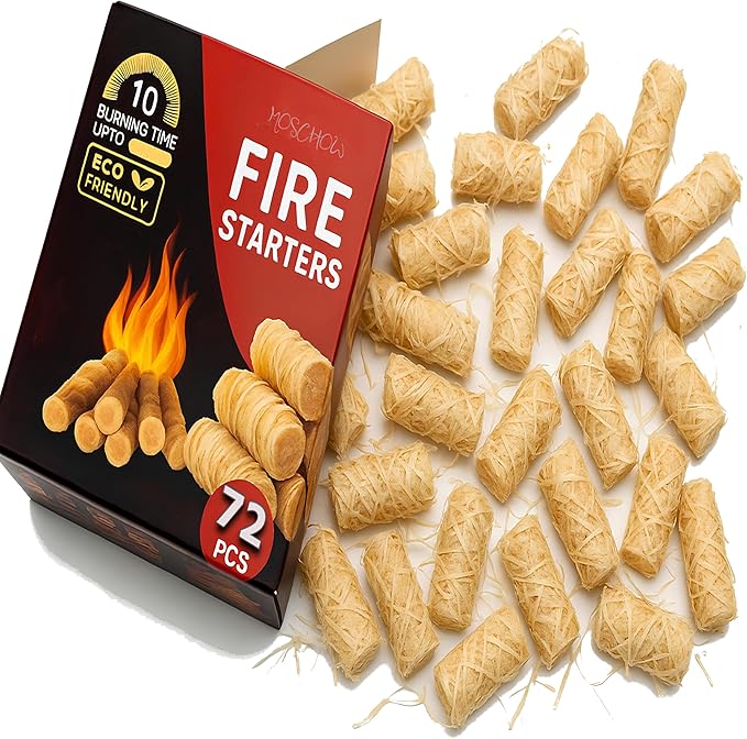 Fire Starter, 72 PCS Odorless Natural Fire Starters for BBQ, Easy to Ignite, Firestarter for Grill, Campfires, Chimney Charcoal, Indoor & Outdoor Fire Pit, Smoker, Fireplace, Wood Stove, Tumbleweeds