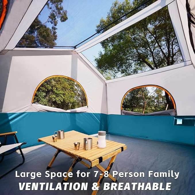 HIKERGARDEN 6-8 Person Camping Tent - Portable Family Cabin Tent for Camp, Windproof Fabric Camp Tent Outdoor for Hiking, Backpacking, Traveling