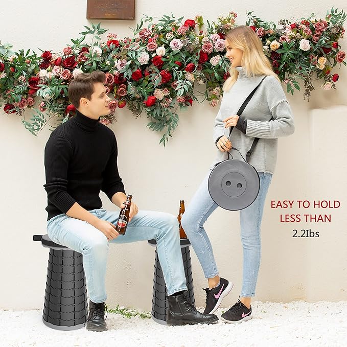 ALEVMOOM Telescoping Stool with Cushion, Portable Telescoping More Sturdy Capacity 440Ib,Collapsible Retractable Adjustable Folding Stool for Garden Hiking Fishing BBQ